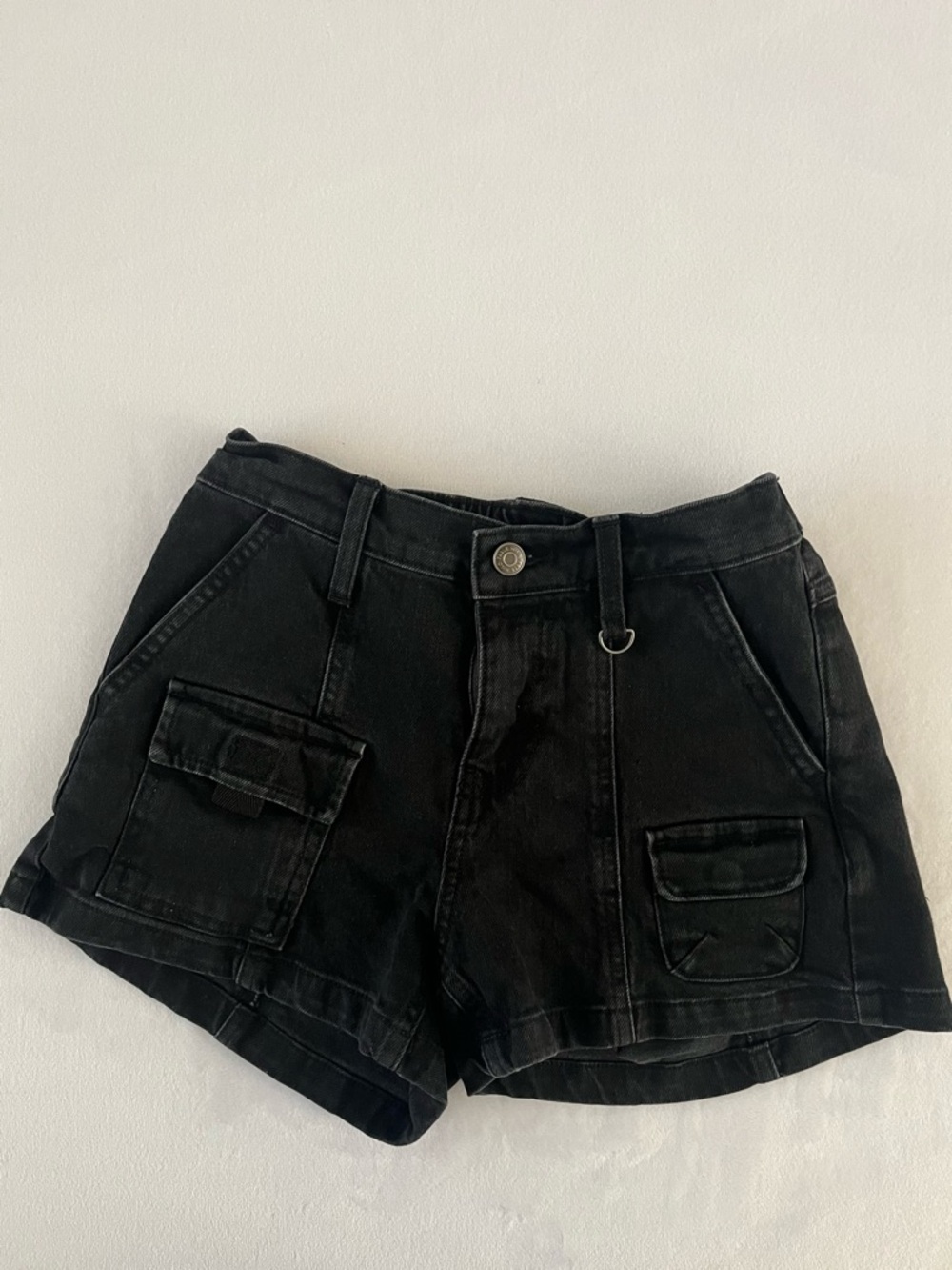 wild fable Mid-Rise Black Utility Cargo Denim Shorts